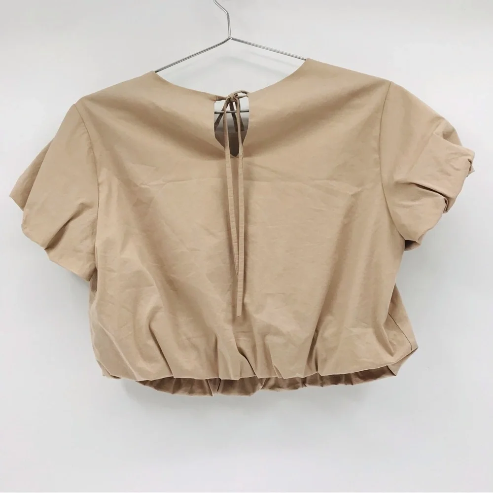 Forever21 Puff Sleeve Crop Blouse in Tan Size Medium - Picture 5 of 5
